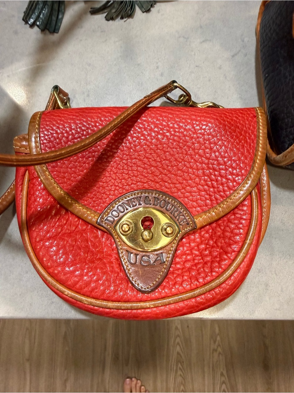 Dooney & Bourke Red Pebbled Leather Satchel Trio with Tan Trim - Picture 13 of 13